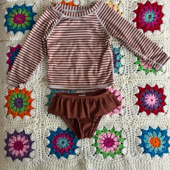 Rylee + Cru Other - Rylee+Cru Brown Striped Swimsuit Set